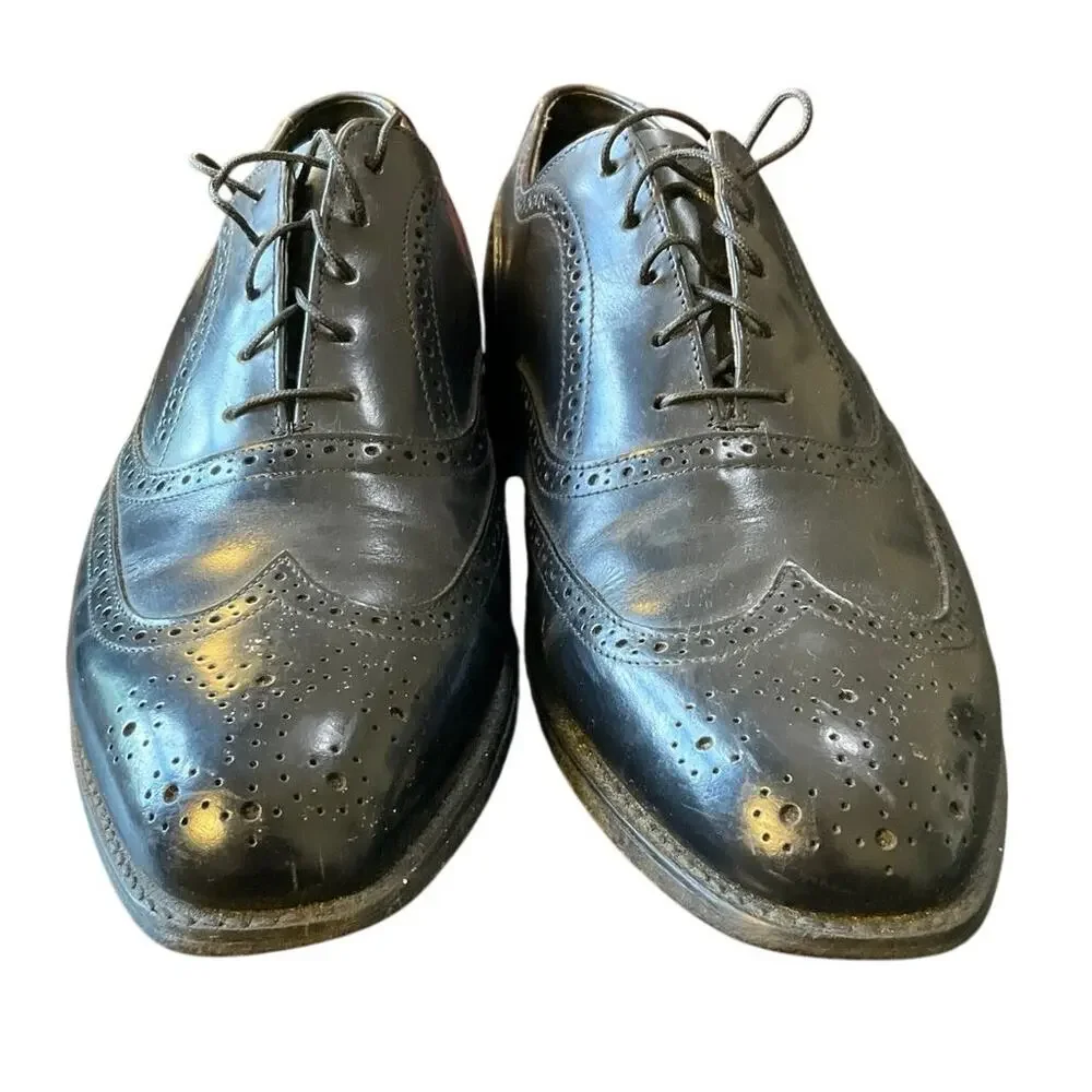 Bostonian Oxford Shoes Mens 12 Black Leather Wingtip Brogue Dress Shoes Made USA